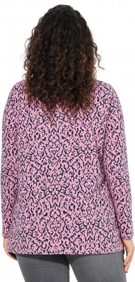 Ulla Popken Geometric Print 3/4 Sleeve Pleated Tee Raspberry - Trykte T-shirts til kvinder - Printede T-shirts til Damer