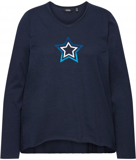 Ulla Popken Star Long Sleeve Graphic Tee Navy Blue - Trykte T-shirts til kvinder - 