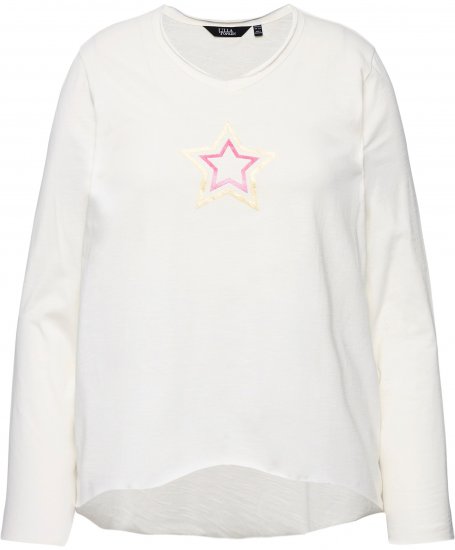 Ulla Popken Star Long Sleeve Graphic Tee Off-White - Trykte T-shirts til kvinder - 