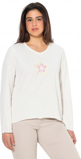Ulla Popken Star Long Sleeve Graphic Tee Off-White - Trykte T-shirts til kvinder - 