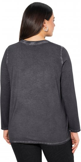 Ulla Popken Cold Dyed Sequined Heart Long Sleeve Tee Asphalt - Trykte T-shirts til kvinder - Printede T-shirts til Damer