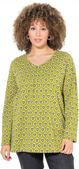 Ulla Popken Allover Graphic Long Sleeve Tee Avocado Green - Trykte T-shirts til kvinder - 