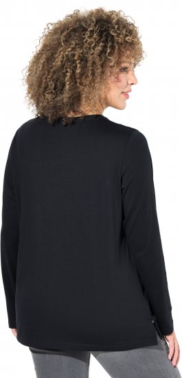 Ulla Popken Metallic Graphic Holiday Tee Black - Trykte T-shirts til kvinder - 