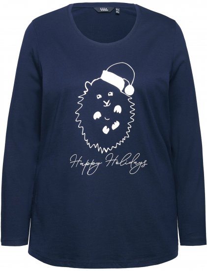 Ulla Popken Metallic Graphic Holiday Tee Navy - Trykte T-shirts til kvinder - Printede T-shirts til Damer