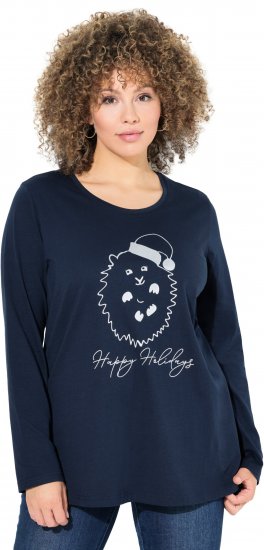 Ulla Popken Metallic Graphic Holiday Tee Navy - Trykte T-shirts til kvinder - Printede T-shirts til Damer