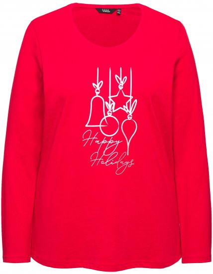 Ulla Popken Metallic Graphic Holiday Tee Salsa Red - Trykte T-shirts til kvinder - Printede T-shirts til Damer