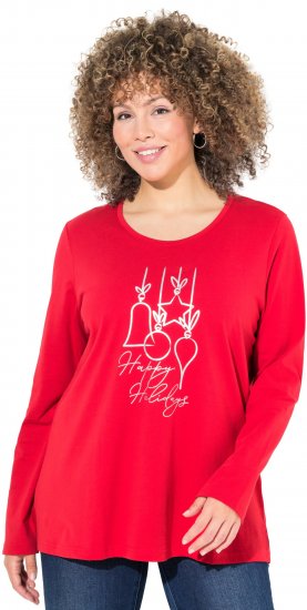 Ulla Popken Metallic Graphic Holiday Tee Salsa Red - Trykte T-shirts til kvinder - Printede T-shirts til Damer