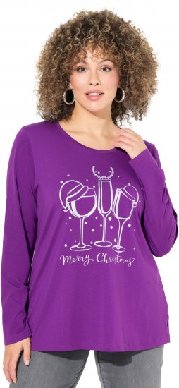 Ulla Popken Metallic Graphic Holiday Tee Dark Purple - Trykte T-shirts til kvinder - Printede T-shirts til Damer