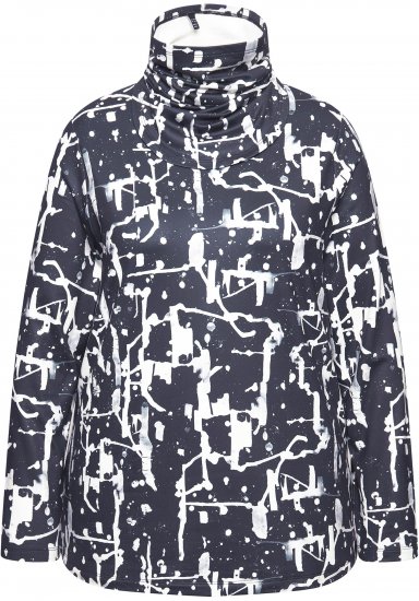 Ulla Popken Quick Drying Abstract Print Tee Black - Trykte T-shirts til kvinder - 