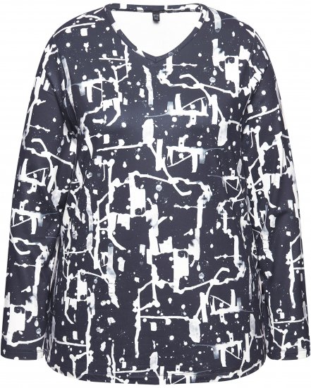 Ulla Popken Quick Drying Abstract Print Tee Black - Trykte T-shirts til kvinder - 
