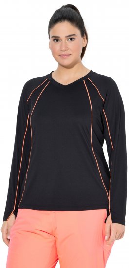 Ulla Popken UPF 50+ Contrast Piping Long Sleeve Tee Black - Trykte T-shirts til kvinder - 