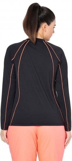 Ulla Popken UPF 50+ Contrast Piping Long Sleeve Tee Black - Trykte T-shirts til kvinder - 