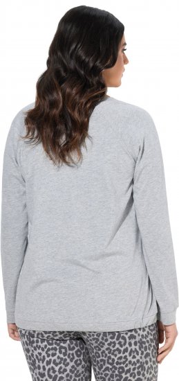 Ulla Popken Magic Feeling Long Sleeve Graphic Tee Light Grey Melange - Trykte T-shirts til kvinder - 