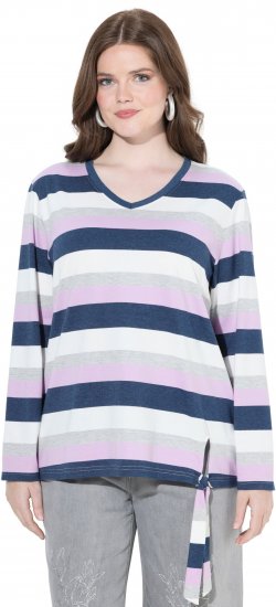 Ulla Popken Striped Knotted Hem Long Sleeve Tee Lavender - Trykte T-shirts til kvinder - 