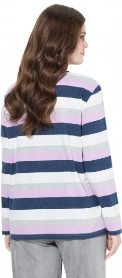 Ulla Popken Striped Knotted Hem Long Sleeve Tee Lavender - Trykte T-shirts til kvinder - 