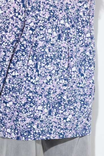 Ulla Popken Allover Printed Pleated Long Sleeve Tee Dark Blue - Trykte T-shirts til kvinder - Printede T-shirts til Damer