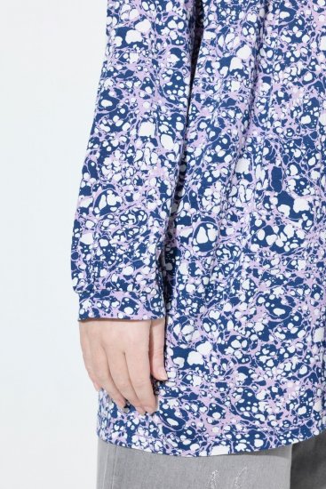 Ulla Popken Allover Printed Pleated Long Sleeve Tee Dark Blue - Trykte T-shirts til kvinder - Printede T-shirts til Damer