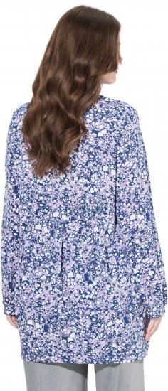 Ulla Popken Allover Printed Pleated Long Sleeve Tee Dark Blue - Trykte T-shirts til kvinder - 
