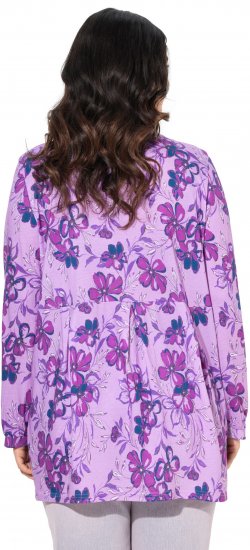 Ulla Popken Allover Printed Pleated Long Sleeve Tee Lavender - Trykte T-shirts til kvinder - Printede T-shirts til Damer