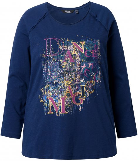 Ulla Popken Inverted Seam Long Sleeve Graphic Tee Ink Blue - T-shirts - 