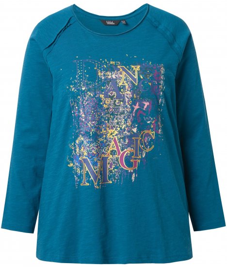Ulla Popken Inverted Seam Long Sleeve Graphic Tee Teal - Trykte T-shirts til kvinder - 
