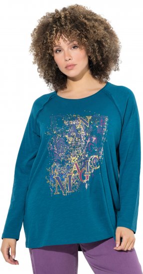 Ulla Popken Inverted Seam Long Sleeve Graphic Tee Teal - Trykte T-shirts til kvinder - 