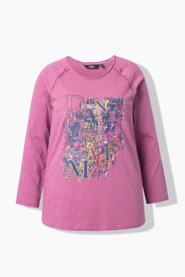 Ulla Popken Inverted Seam Long Sleeve Graphic Tee Dark Rose - Trykte T-shirts til kvinder - 