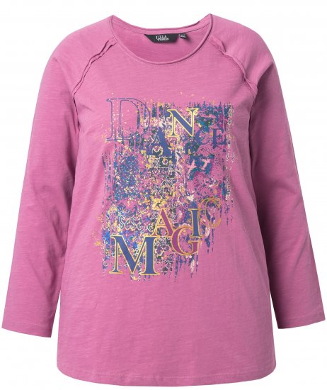 Ulla Popken Inverted Seam Long Sleeve Graphic Tee Dark Rose - Trykte T-shirts til kvinder - 