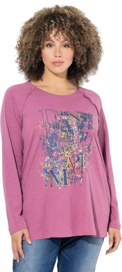 Ulla Popken Inverted Seam Long Sleeve Graphic Tee Dark Rose - Trykte T-shirts til kvinder - 