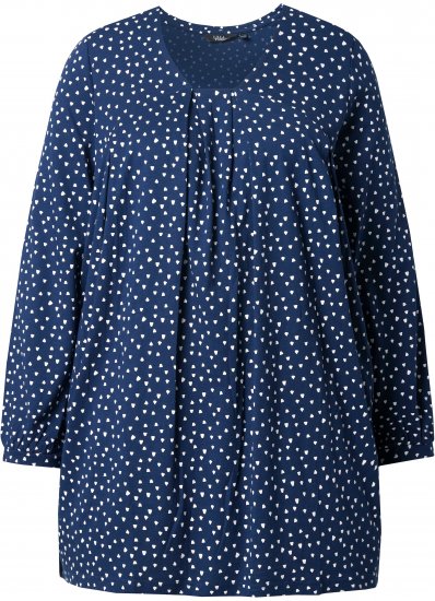Ulla Popken Pleated Confetti Print Long Sleeve Tee Ink Blue - Trykte T-shirts til kvinder - 