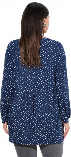 Ulla Popken Pleated Confetti Print Long Sleeve Tee Ink Blue - Trykte T-shirts til kvinder - 