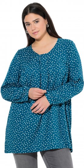 Ulla Popken Pleated Confetti Print Long Sleeve Tee Teal - Trykte T-shirts til kvinder - 