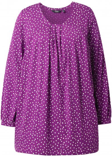 Ulla Popken Pleated Confetti Print Long Sleeve Tee Light Plum - Trykte T-shirts til kvinder - 