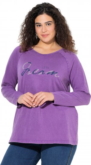 Ulla Popken Dream Rhinestone Lettering Long Sleeve Tee Light Plum - Trykte T-shirts til kvinder - 