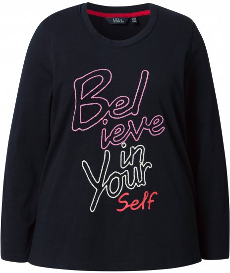 Ulla Popken Motivational Graphic Long Sleeve Tee Black - Trykte T-shirts til kvinder - 