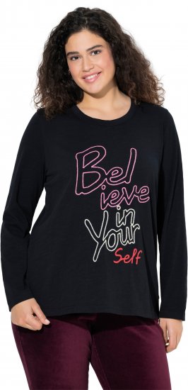 Ulla Popken Motivational Graphic Long Sleeve Tee Black - Trykte T-shirts til kvinder - 