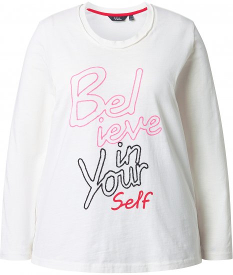Ulla Popken Motivational Graphic Long Sleeve Tee Off-White - Trykte T-shirts til kvinder - 
