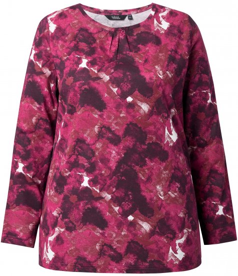 Ulla Popken Abstract Print Long Sleeve Tee Dark Ruby - Trykte T-shirts til kvinder - 