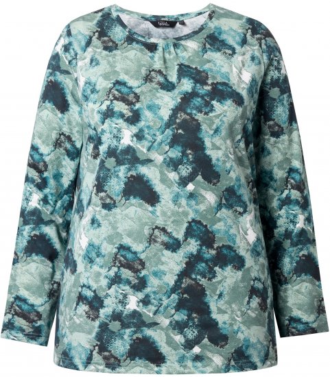 Ulla Popken Abstract Print Long Sleeve Tee Teal Green - Trykte T-shirts til kvinder - 