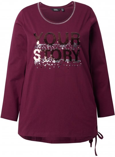 Ulla Popken Your Story Sequined Long Sleeve Tunic Tee Dark Ruby - Trykte T-shirts til kvinder - 