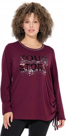 Ulla Popken Your Story Sequined Long Sleeve Tunic Tee Dark Ruby - Trykte T-shirts til kvinder - 