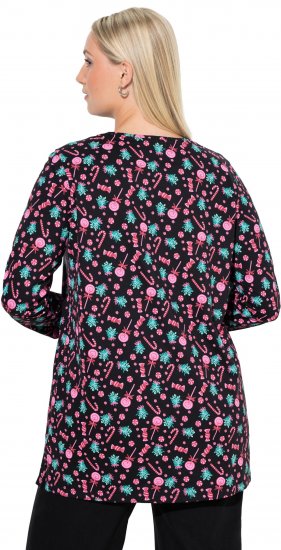 Ulla Popken Peppermint Tree V-Neck Holiday Cotton Long Sleeve Knit Tunic Black - Trykte T-shirts til kvinder - Printede T-shirts til Damer