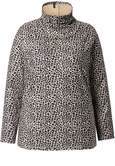 Ulla Popken Leopard Print Long Sleeve Ski Tee Black - Trykte T-shirts til kvinder - 