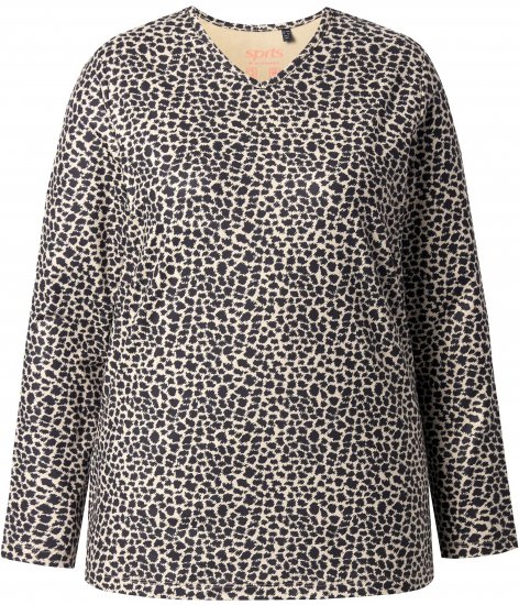Ulla Popken Leopard Print Long Sleeve Ski Tee Black - Trykte T-shirts til kvinder - 