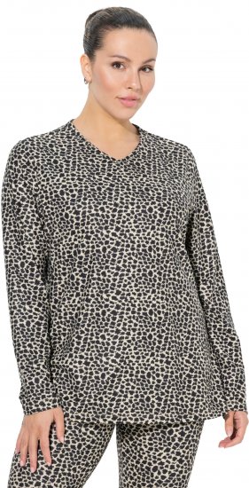 Ulla Popken Leopard Print Long Sleeve Ski Tee Black - Trykte T-shirts til kvinder - 
