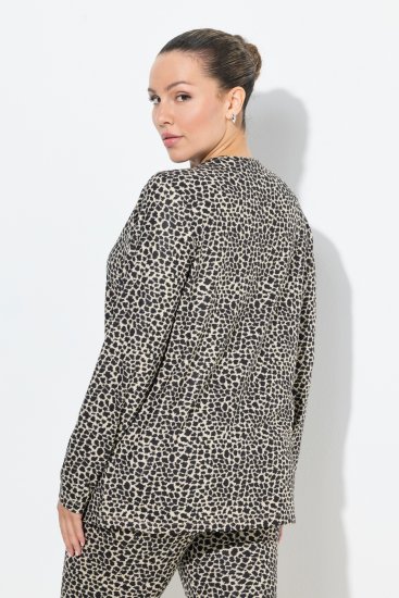 Ulla Popken Leopard Print Long Sleeve Ski Tee Black - Trykte T-shirts til kvinder - 