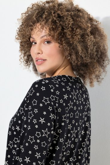 Ulla Popken Allover Printed Long Sleeve Tee Black - Trykte T-shirts til kvinder - Printede T-shirts til Damer