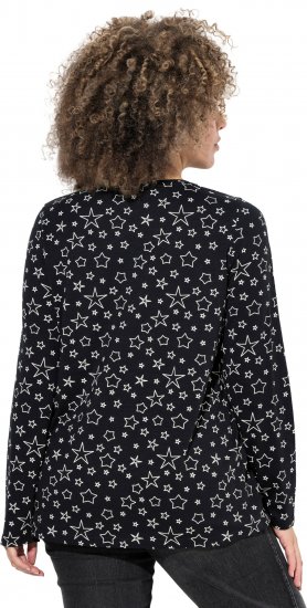 Ulla Popken Allover Printed Long Sleeve Tee Black - Trykte T-shirts til kvinder - 