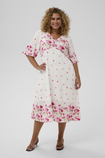 Kaffe Curve Rosa Midi Dress White Rose Border Flower - Kjoler - 
