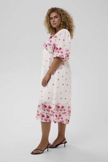 Kaffe Curve Rosa Midi Dress White Rose Border Flower - Kjoler - 